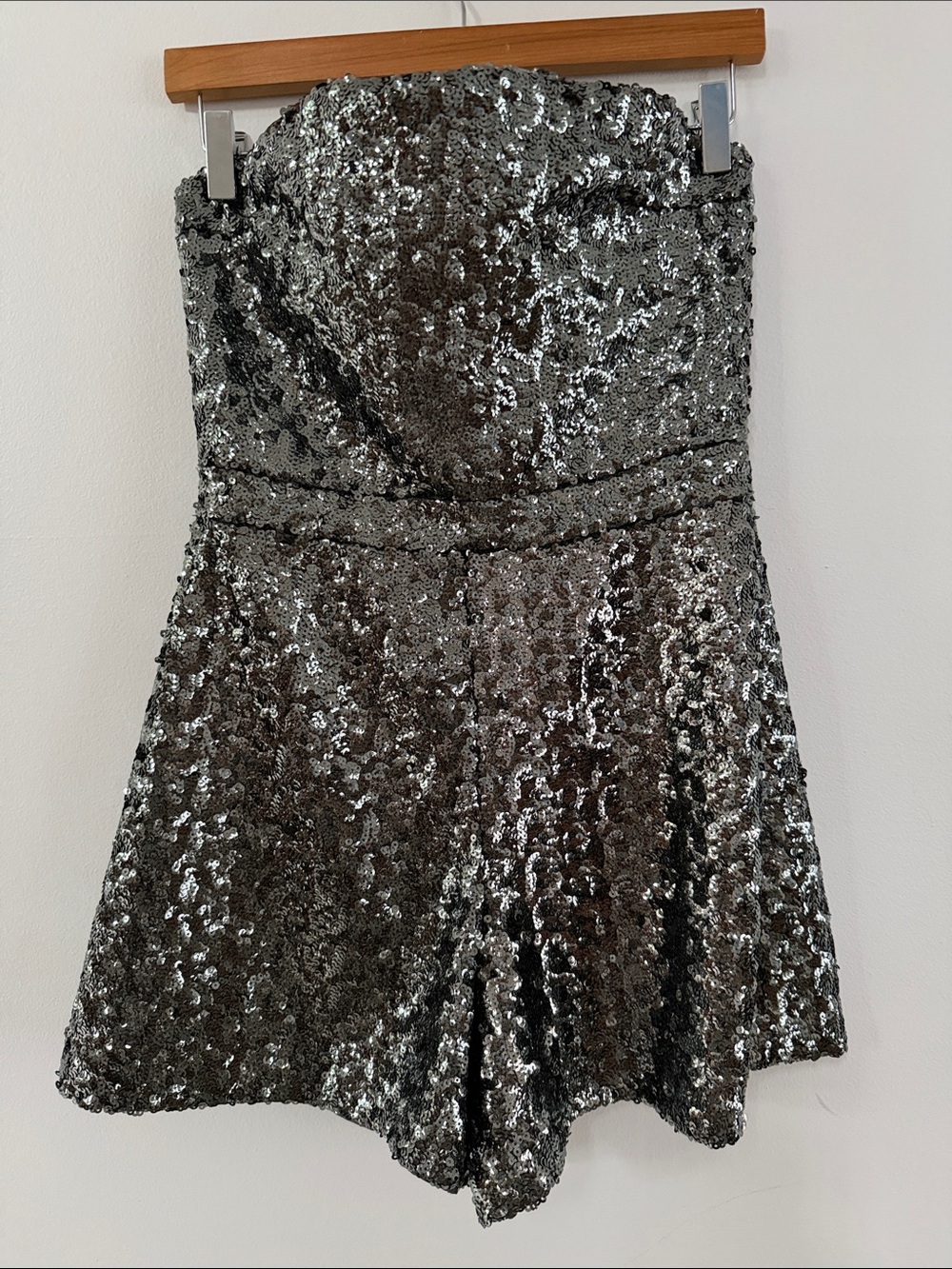 Alexis Silver Sequin Strapless Romper